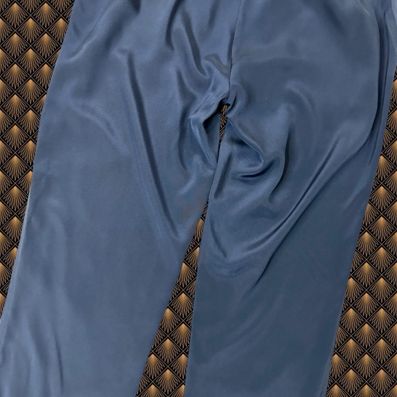 Vince Navy Blue 100% Silk Drawstring Waist Tapered Slim Leg Tuxedo Stripe Pants - Picture 15 of 16